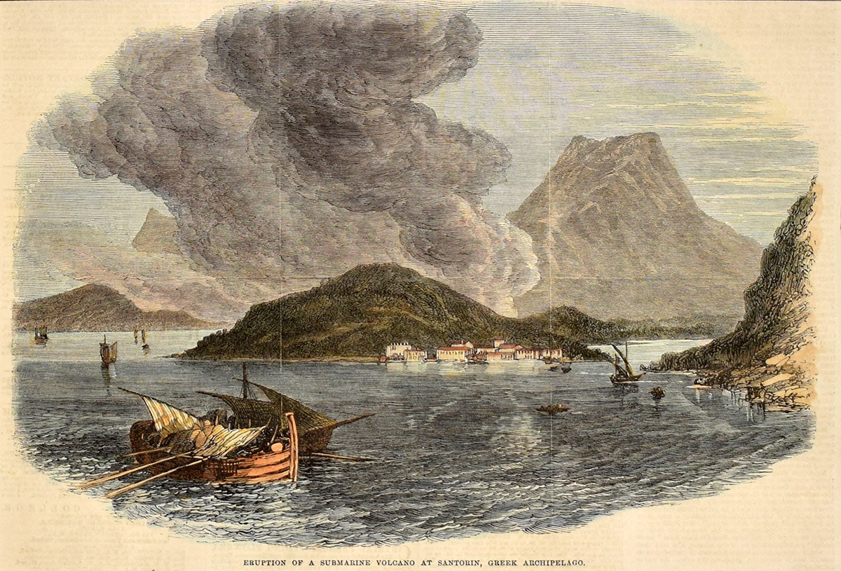Santonirini Greece, original engraving, antique prints